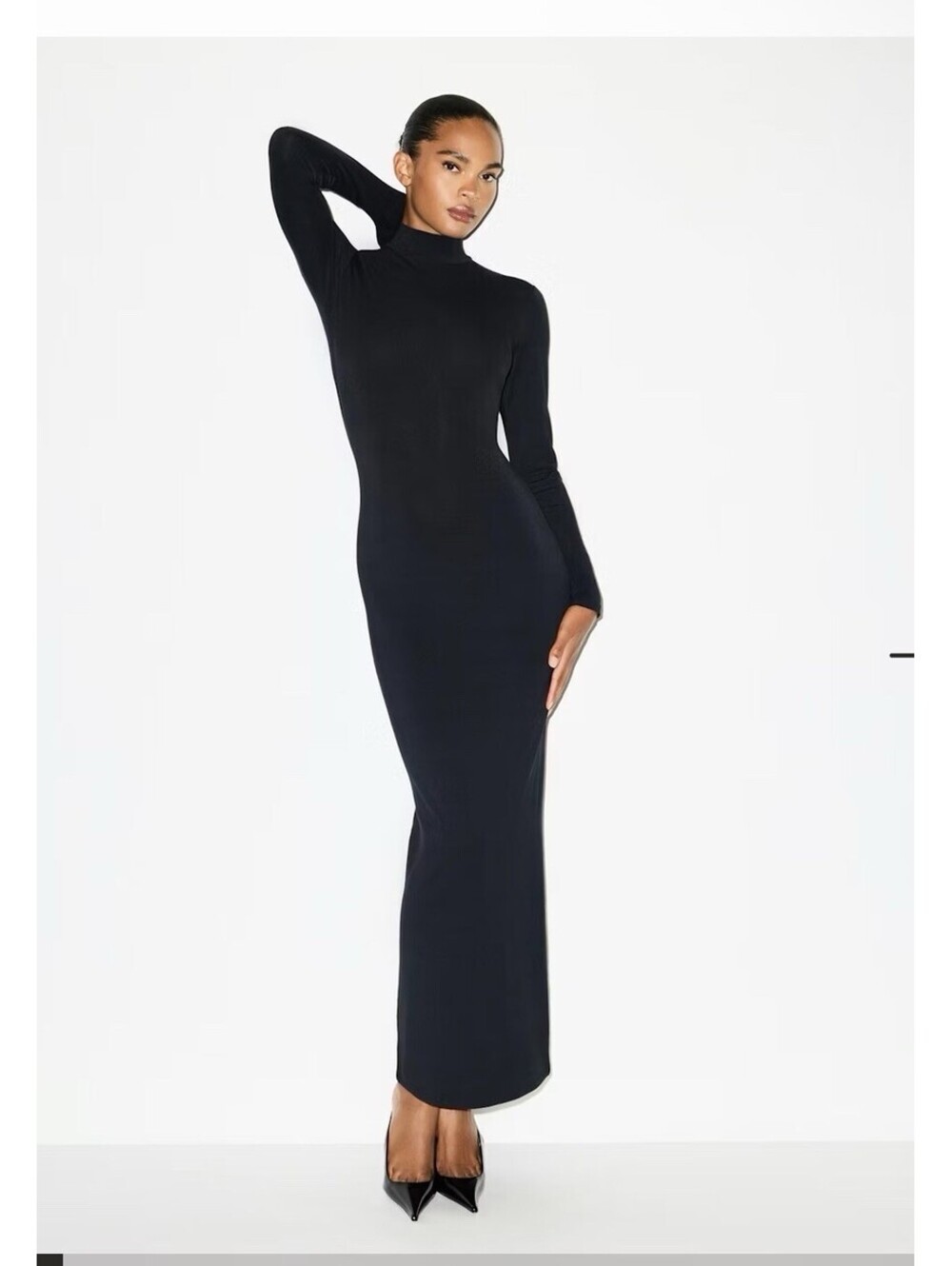Skims Smooth Layers Turtleneck Mock Neck Long Sleeve Dress Medium Black